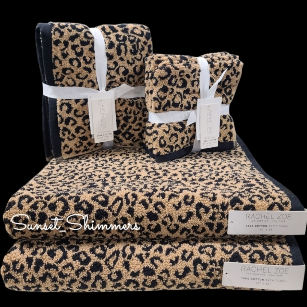8pc Rachel Zoe Leopard Cheetah Animal Print Bath Hand Washcloth Towel Set NEW - Picture 6 of 9